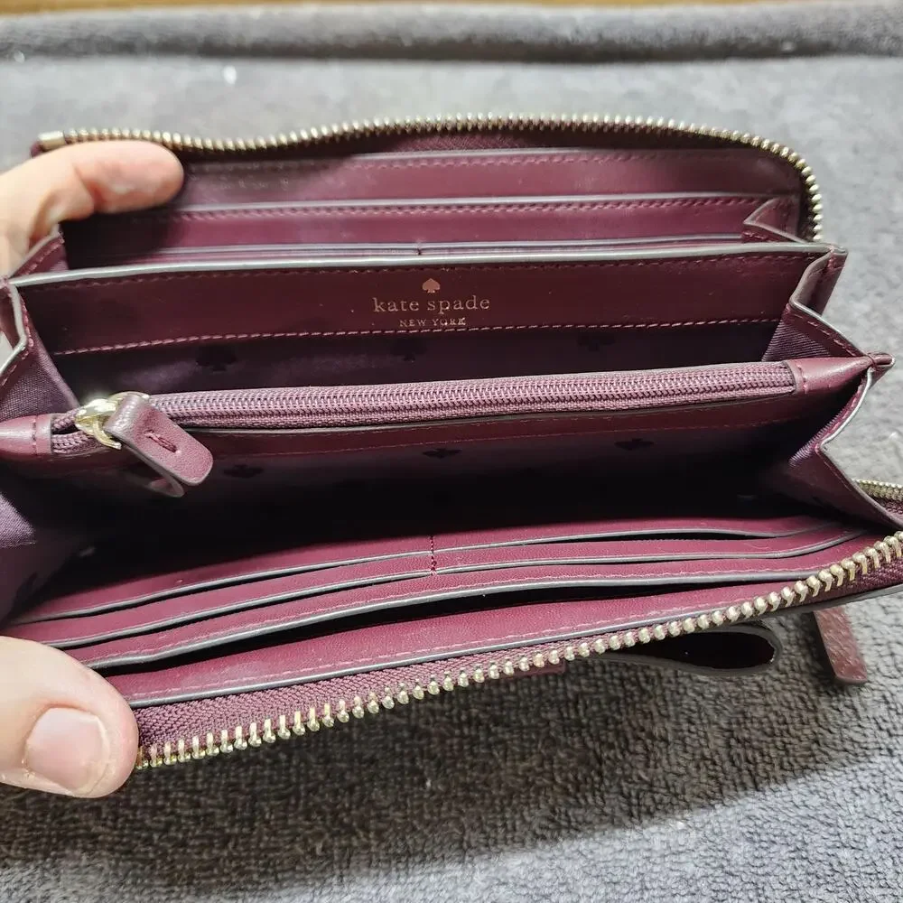 Kate Spade Matthews St. Nisha wine burgundy Wallet bow NWOT unused b50